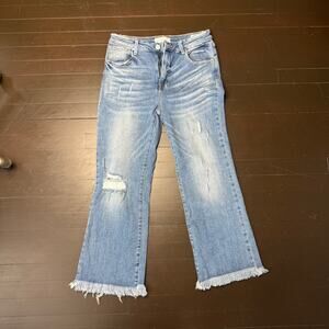 Risen High Rise Distressed Raw Hem Jeans Size 11